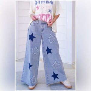 New Blue Velvet Women's Large 12/14 Ultra Flare Wide Leg Jeans Blue Star 90’s